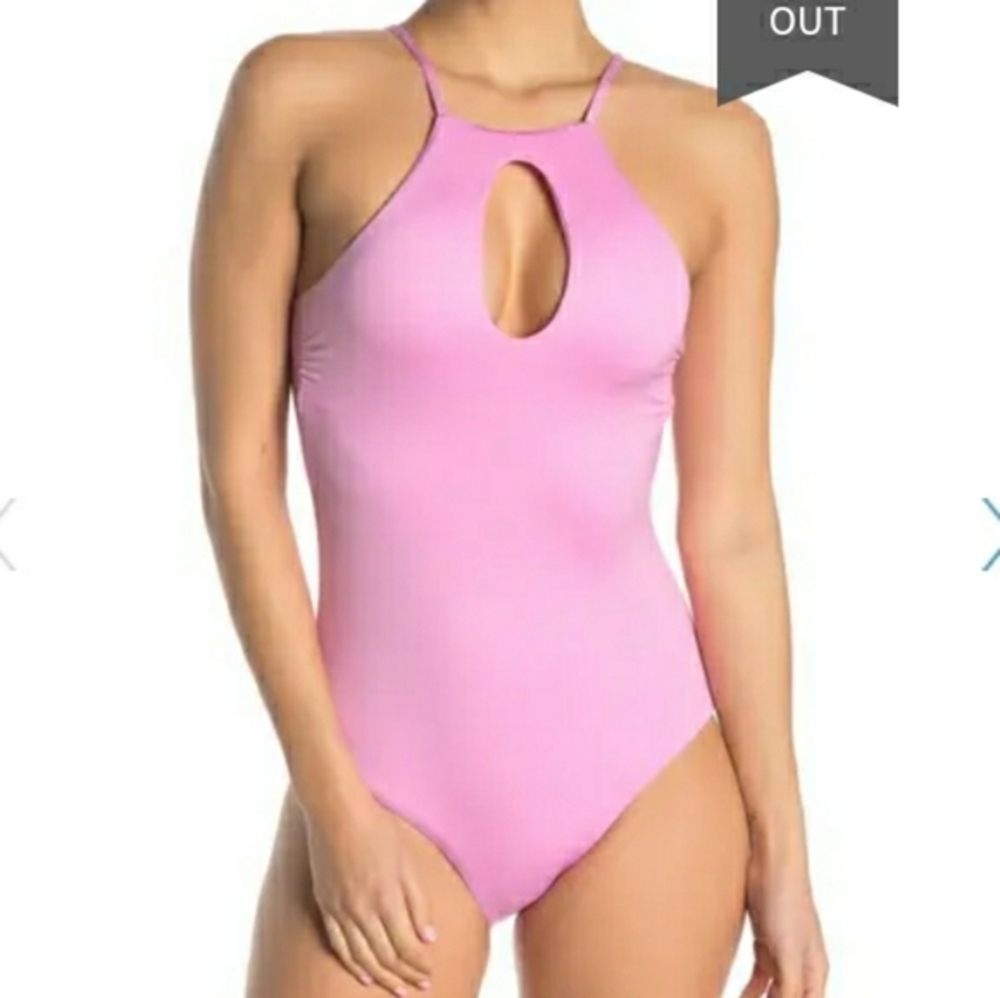BECCA Keyhole Halter One-Piece Pink Swimsuit Size S